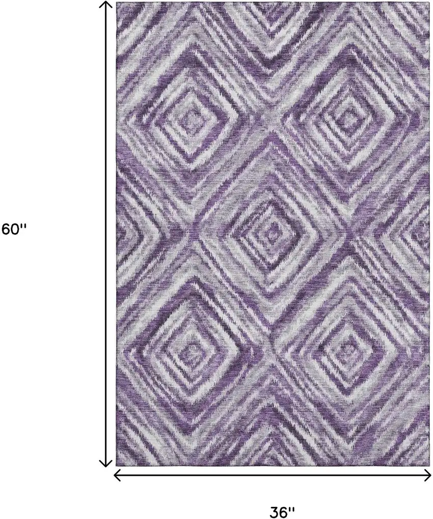 Purple Ivory And Gray Geometric Washable Area Rug With UV Protection Photo 3