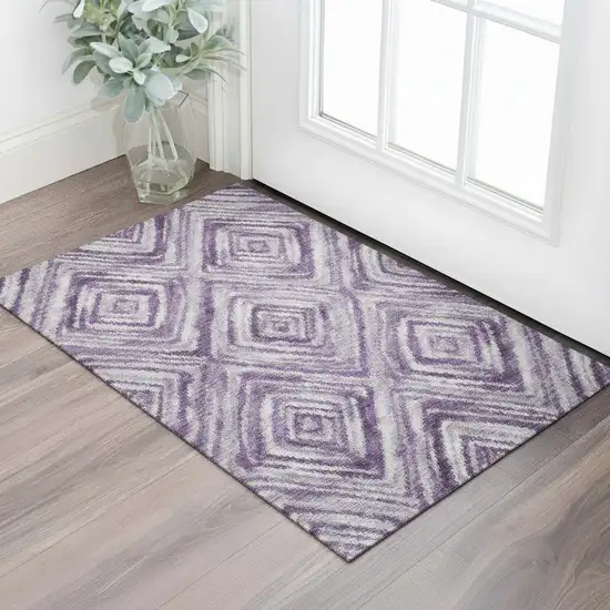 Purple Ivory And Gray Geometric Washable Area Rug With UV Protection Photo 1