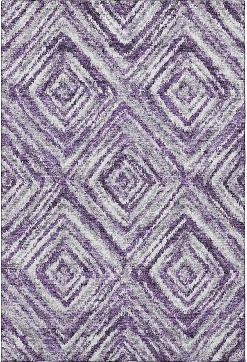 Purple Ivory And Gray Geometric Washable Area Rug With UV Protection Photo 3