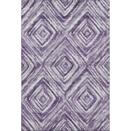 Purple Ivory And Gray Geometric Washable Area Rug With UV Protection Photo 2