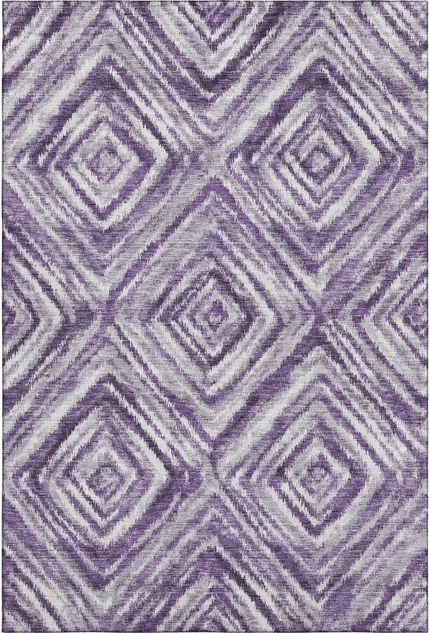 Purple Ivory And Gray Geometric Washable Area Rug With UV Protection Photo 2