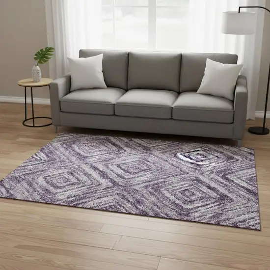 Purple Ivory And Gray Geometric Washable Area Rug With UV Protection Photo 2