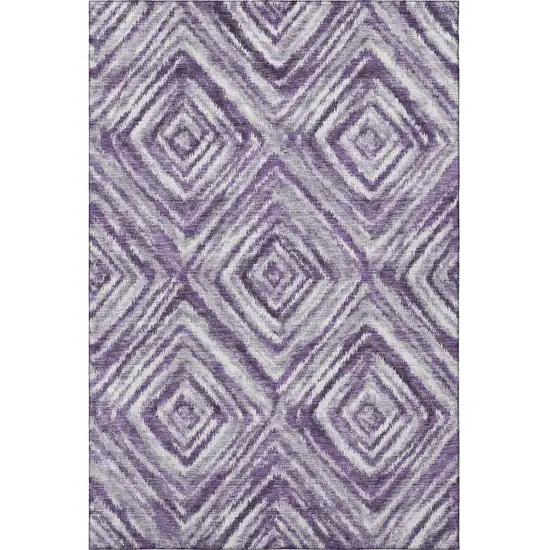 Purple Ivory And Gray Geometric Washable Area Rug With UV Protection Photo 4