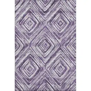 Photo of Purple Ivory And Gray Geometric Washable Area Rug With UV Protection