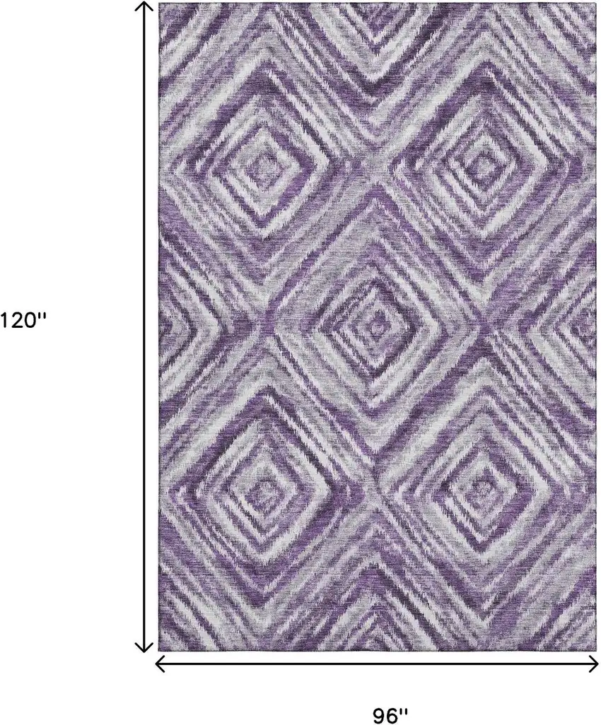 Purple Ivory And Gray Geometric Washable Area Rug With UV Protection Photo 3