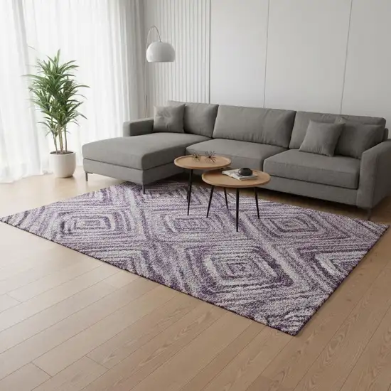 Purple Ivory And Gray Geometric Washable Area Rug With UV Protection Photo 2
