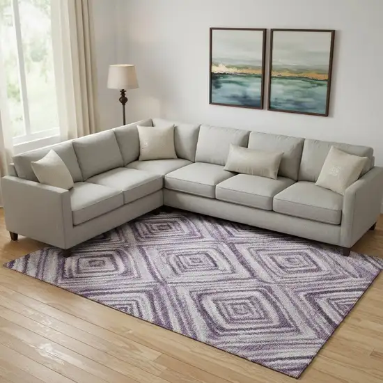 Purple Ivory And Gray Geometric Washable Area Rug With UV Protection Photo 1