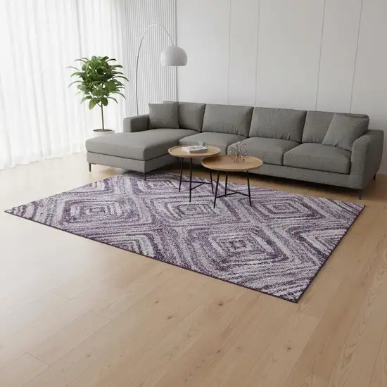 Purple Ivory And Gray Geometric Washable Area Rug With UV Protection Photo 2