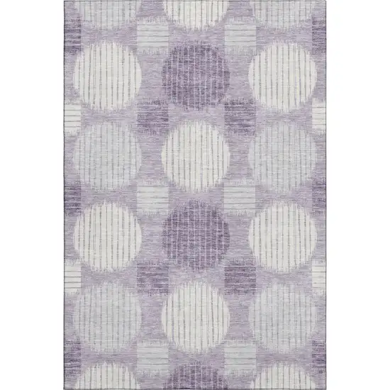Purple Ivory And Gray Geometric Washable Area Rug With UV Protection Photo 1