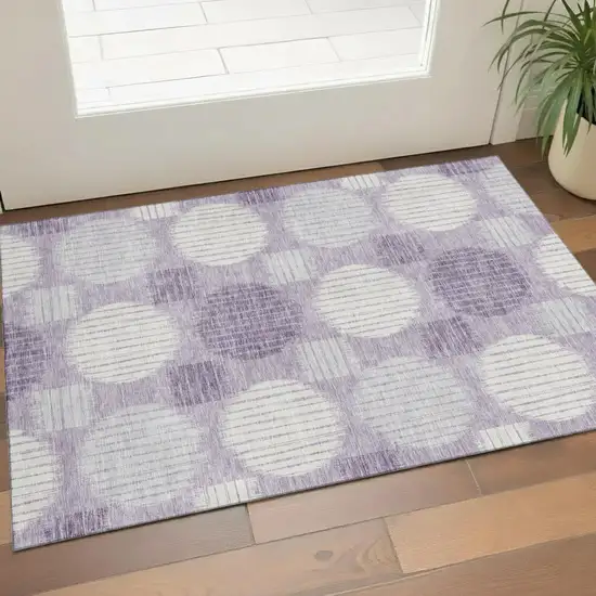 Purple Ivory And Gray Geometric Washable Area Rug With UV Protection Photo 1
