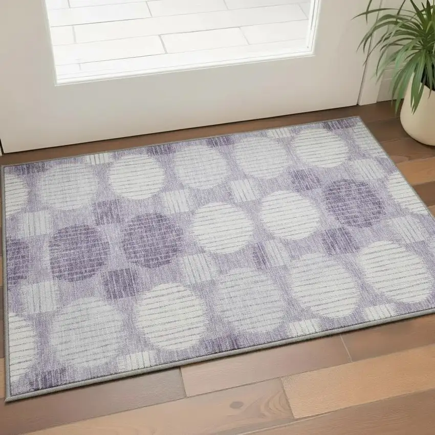 Purple Ivory And Gray Geometric Washable Area Rug With UV Protection Photo 2