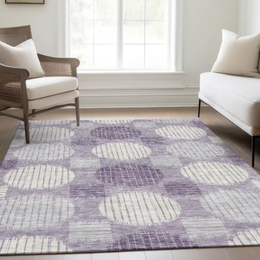 Purple Ivory And Gray Geometric Washable Area Rug With UV Protection Photo 5