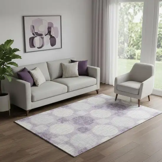 Purple Ivory And Gray Geometric Washable Area Rug With UV Protection Photo 1