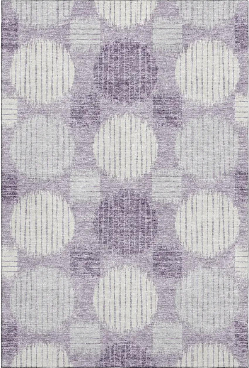 Purple Ivory And Gray Geometric Washable Area Rug With UV Protection Photo 1