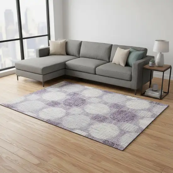 Purple Ivory And Gray Geometric Washable Area Rug With UV Protection Photo 2