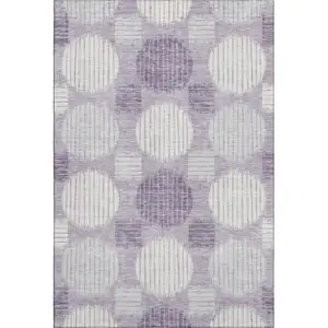 Photo of Purple Ivory And Gray Geometric Washable Area Rug With UV Protection