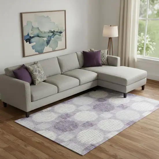 Purple Ivory And Gray Geometric Washable Area Rug With UV Protection Photo 1