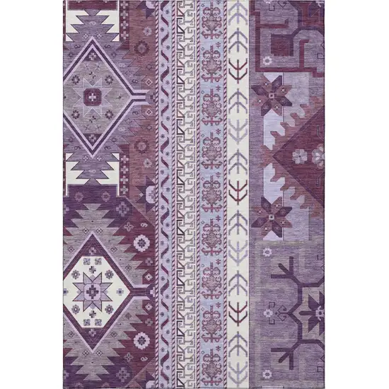 Purple Ivory And Gray Southwestern Washable Area Rug With UV Protection Photo 3