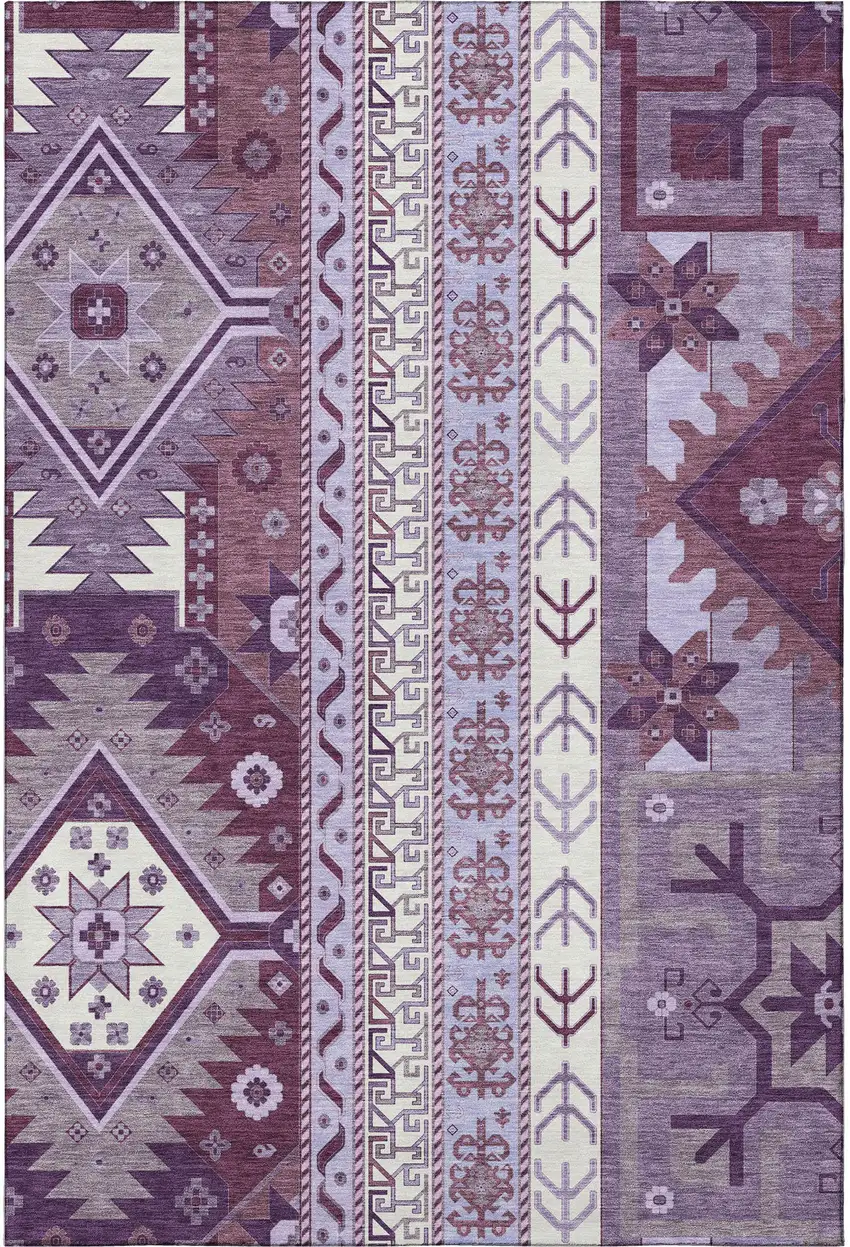 Purple Ivory And Gray Southwestern Washable Area Rug With UV Protection Photo 3