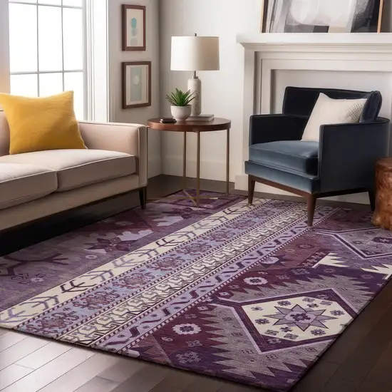 Purple Ivory And Gray Southwestern Washable Area Rug With UV Protection Photo 3