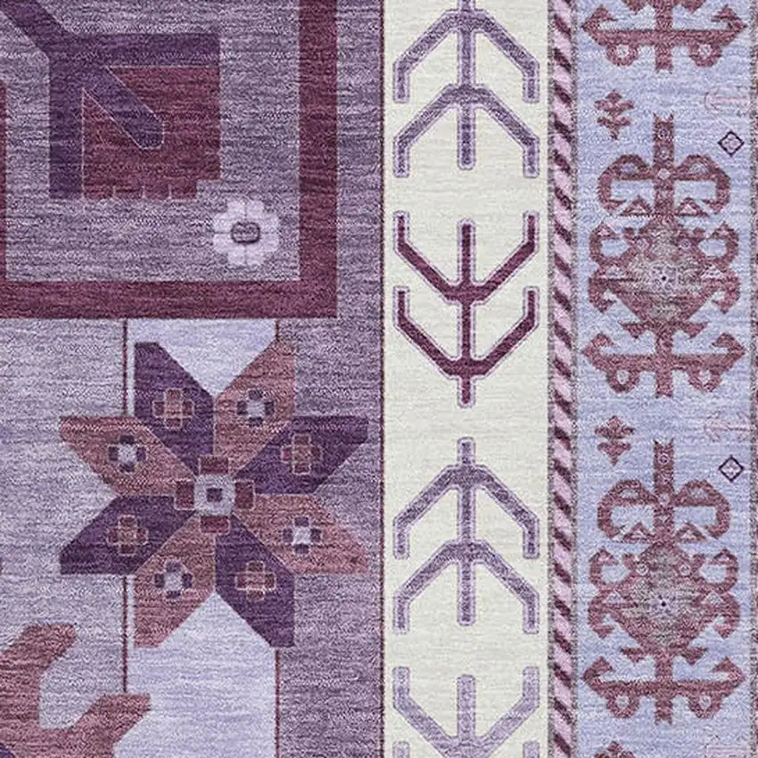 Purple Ivory And Gray Southwestern Washable Area Rug With UV Protection Photo 2