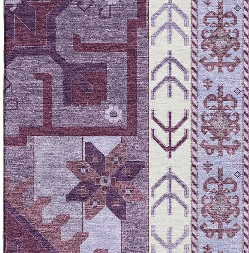 Purple Ivory And Gray Southwestern Washable Area Rug With UV Protection Photo 3