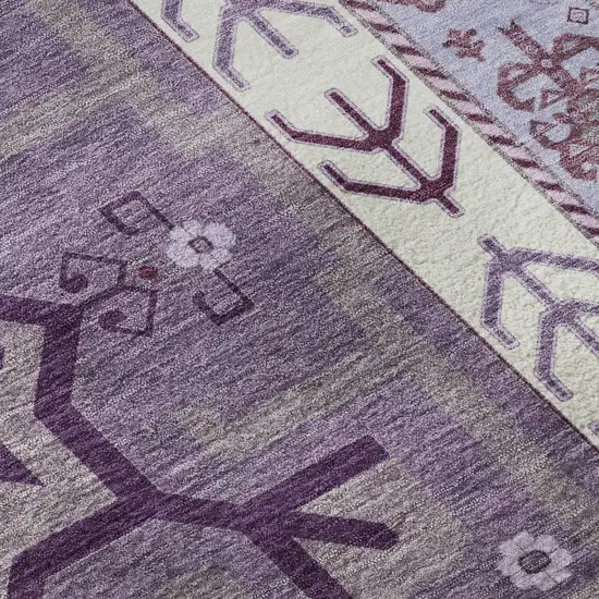 Purple Ivory And Gray Southwestern Washable Area Rug With UV Protection Photo 8