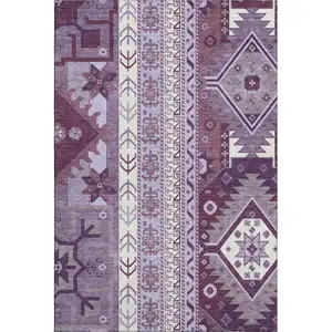 Photo of Purple Ivory And Gray Southwestern Washable Area Rug With UV Protection