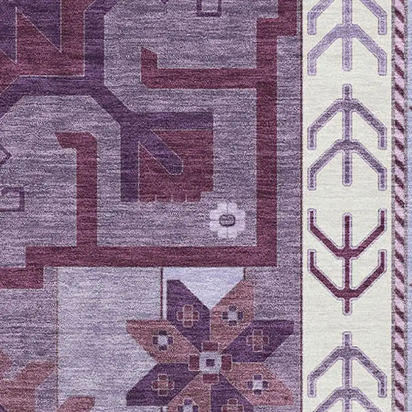 Purple Ivory And Gray Southwestern Washable Area Rug With UV Protection Photo 2