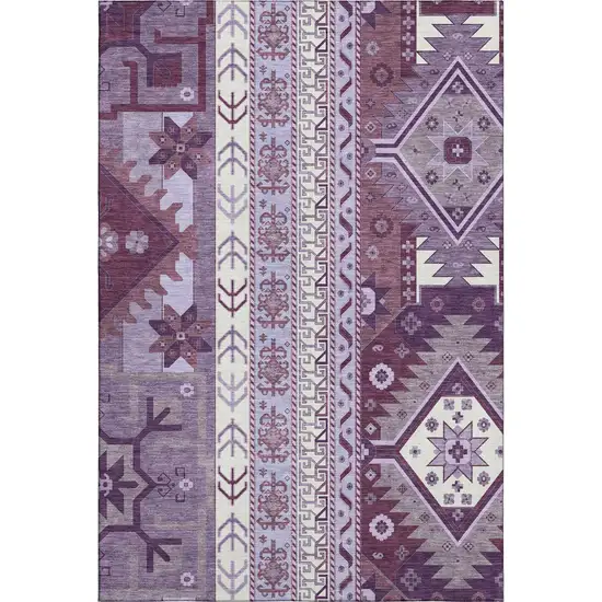 Purple Ivory And Gray Southwestern Washable Area Rug With UV Protection Photo 1
