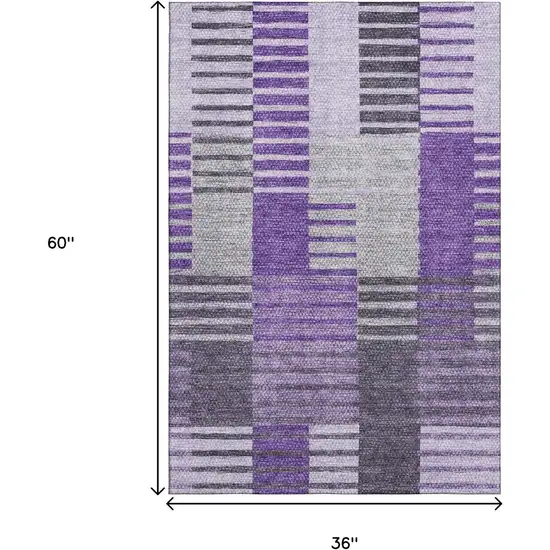 Purple Ivory And Gray Striped Washable Area Rug With UV Protection Photo 6