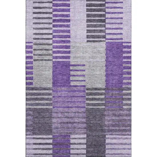 Purple Ivory And Gray Striped Washable Area Rug With UV Protection Photo 2