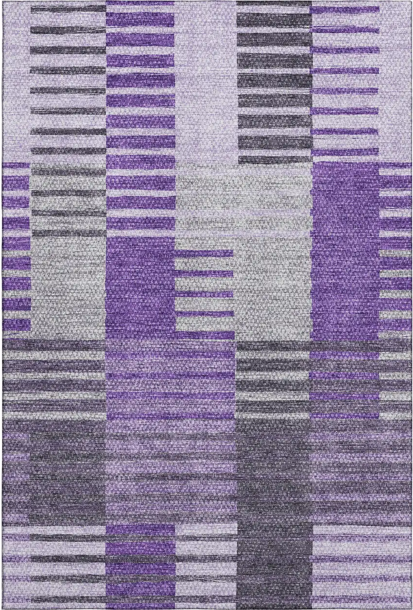 Purple Ivory And Gray Striped Washable Area Rug With UV Protection Photo 2