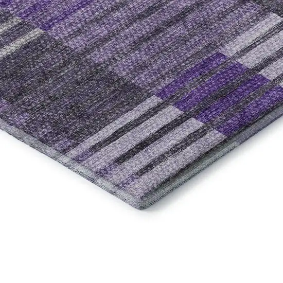 Purple Ivory And Gray Striped Washable Area Rug With UV Protection Photo 6