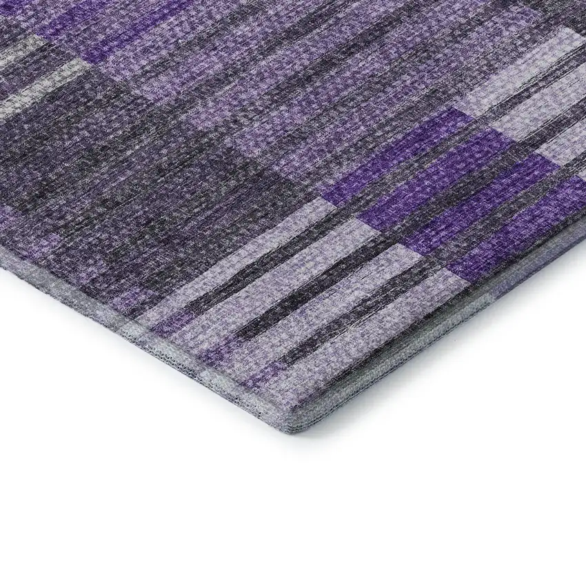 Purple Ivory And Gray Striped Washable Area Rug With UV Protection Photo 6