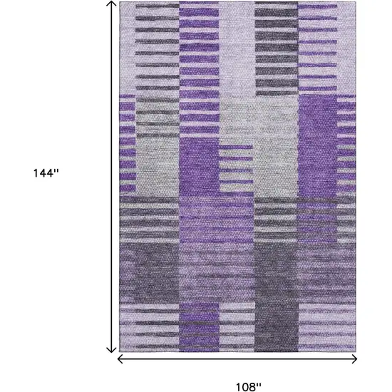 Purple Ivory And Gray Striped Washable Area Rug With UV Protection Photo 3