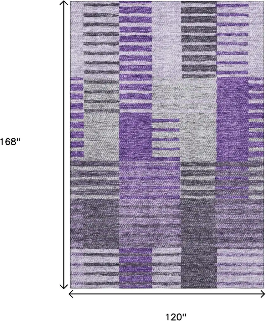Purple Ivory And Gray Striped Washable Area Rug With UV Protection Photo 3