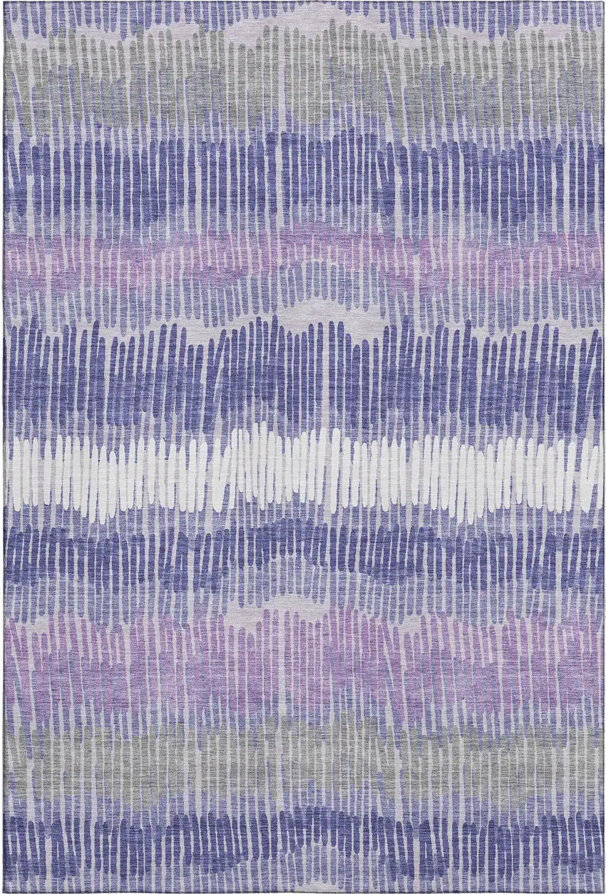 Purple Ivory And Gray Striped Washable Area Rug With UV Protection Photo 1