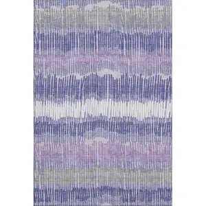 Photo of Purple Ivory And Gray Striped Washable Area Rug With UV Protection