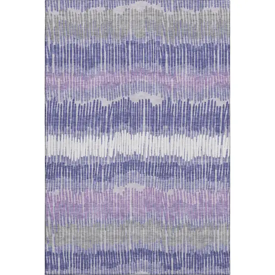 Purple Ivory And Gray Striped Washable Area Rug With UV Protection Photo 1