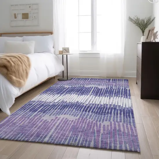Purple Ivory And Gray Striped Washable Area Rug With UV Protection Photo 5