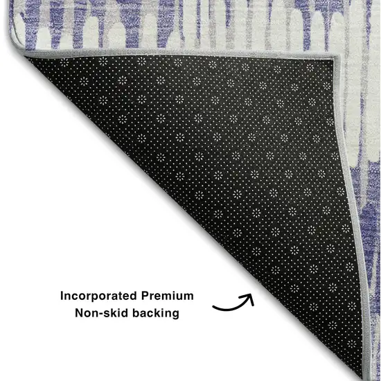 Purple Ivory And Gray Striped Washable Area Rug With UV Protection Photo 7