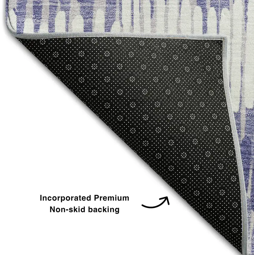 Purple Ivory And Gray Striped Washable Area Rug With UV Protection Photo 7