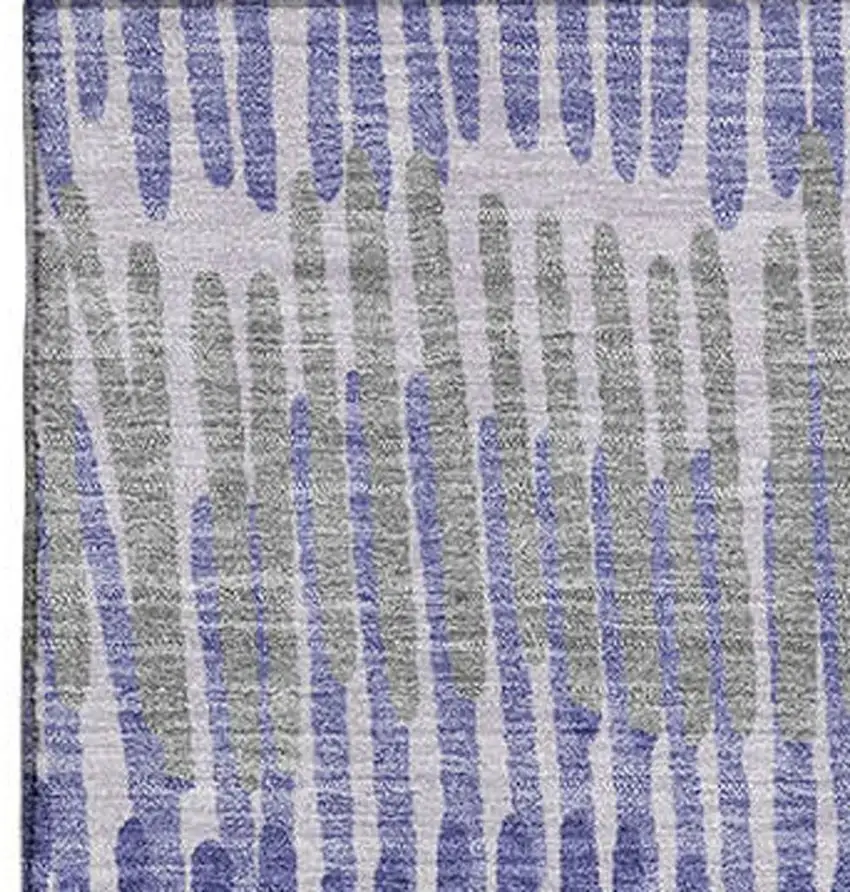 Purple Ivory And Gray Striped Washable Area Rug With UV Protection Photo 4