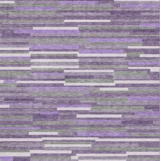 Purple Ivory And Gray Striped Washable Area Rug With UV Protection Photo 4