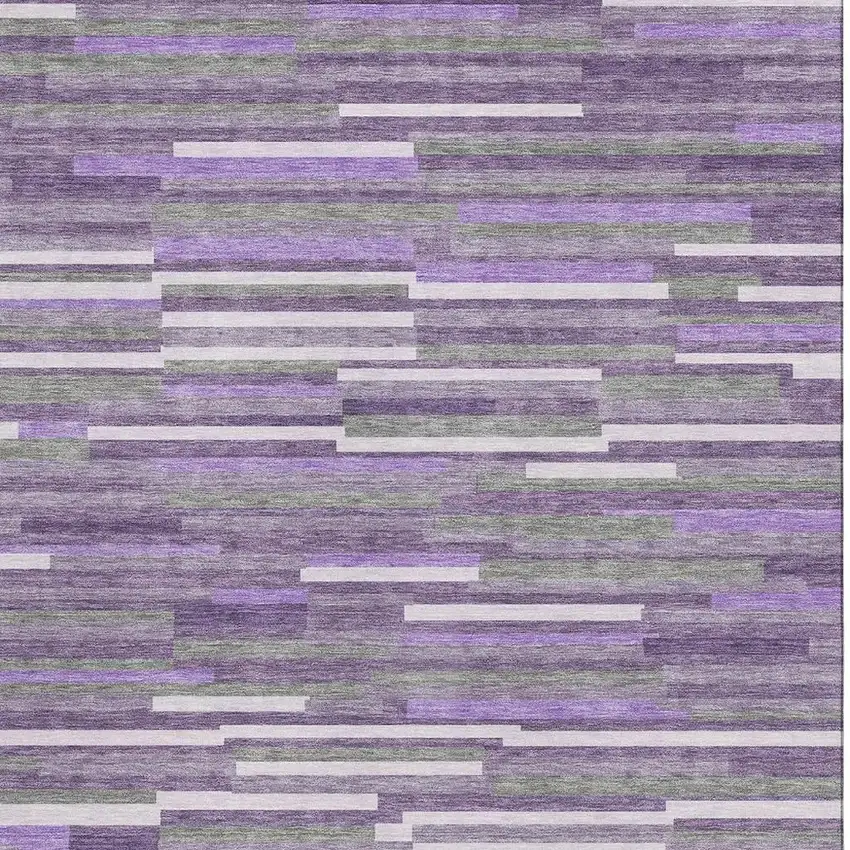 Purple Ivory And Gray Striped Washable Area Rug With UV Protection Photo 4