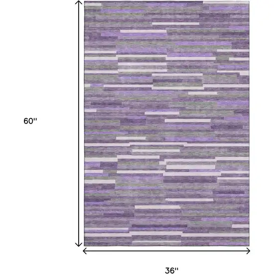 Purple Ivory And Gray Striped Washable Area Rug With UV Protection Photo 3