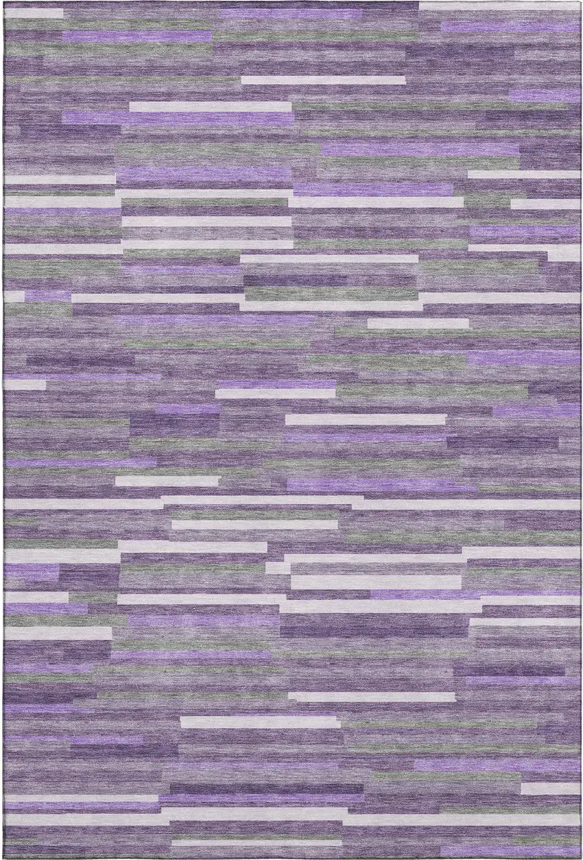 Purple Ivory And Gray Striped Washable Area Rug With UV Protection Photo 1