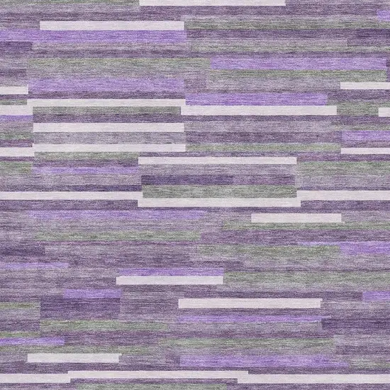 Purple Ivory And Gray Striped Washable Area Rug With UV Protection Photo 3