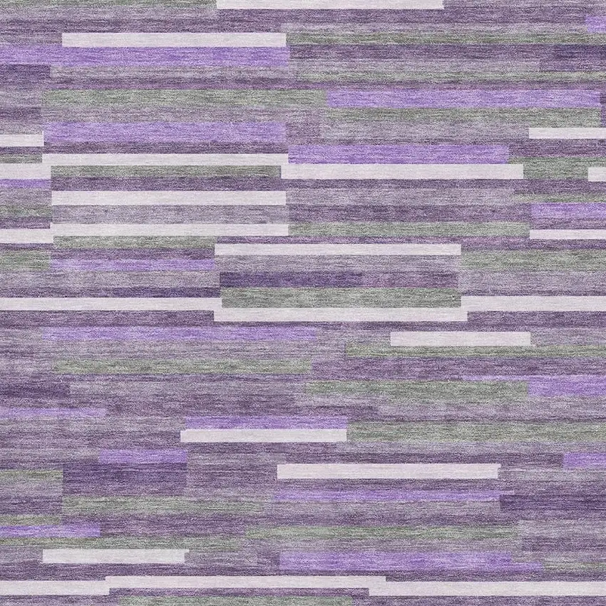 Purple Ivory And Gray Striped Washable Area Rug With UV Protection Photo 3